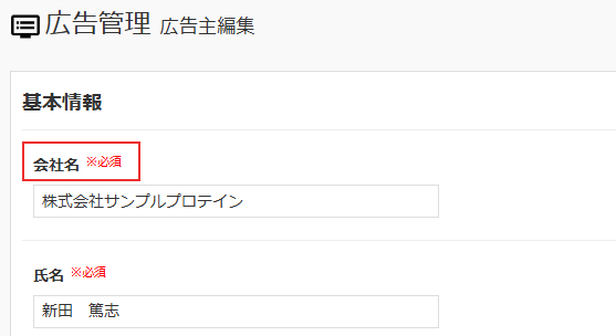 広告主設定_項目設定